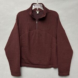 A New Day Pullover Women Medium Eggplant Purple Quilted Quarter Zip Mock Neck